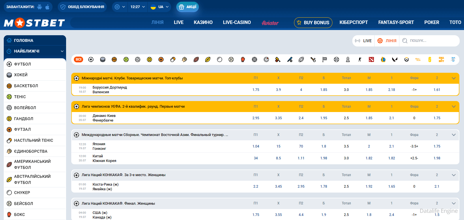 виды ставок mostbet