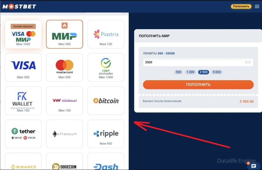Способы пополнения счета и вывода выигрыша из бк mostbet